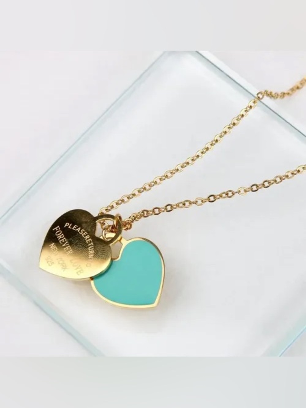 Gold and Blue Heart Necklace 316L steel